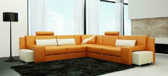 Wohnlandschaft Polster Ecke Sofa Couch Modern Orange Garnitur Landschaft Leder