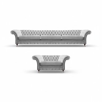 WeiÃer Chesterfield Dreisitzer LuxuriÃ¶ser Wohnzimmer Polstersessel 2tlg