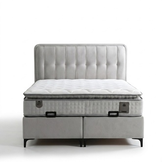 WeiÃes modernes Bett mit Matratze aus Textil und Holz