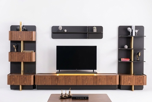 Wohnwand TV StÃ¤nder Sideboard RTV Lowboard Regale Schrank Holz Braun
