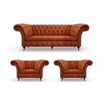 Wohnzimmer Braune Chesterfield Garnitur 2x Polstersessel 3-Sitzer 3tlg