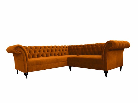 Chesterfield Ecksofa Eckcouch Designer Sofa Couch Samt Orange Ledersofa